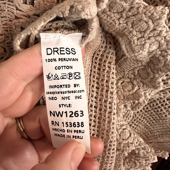 Seaspice Women’s Peruvian Cotton Crochet Swim Coverup Beige size XL - Picture 6 of 8